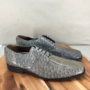 Stacy Adams Gray Ostrich Print Leather Dress Shoes Mens Size 13 Wide Exotic